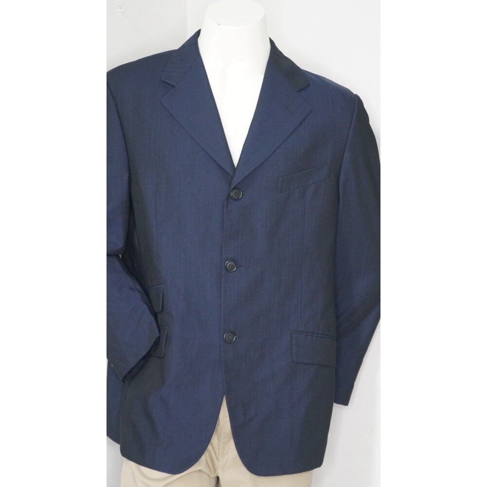 D.VO / ITALY Mens Blue VIRGIN WOOL 3 Button 1 Vent Blazer Sportcoat